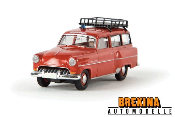 Brekina 20234 1957-1960 Opel Olympia Rekord CarAVan With Roof Rack Fire Department 1:87